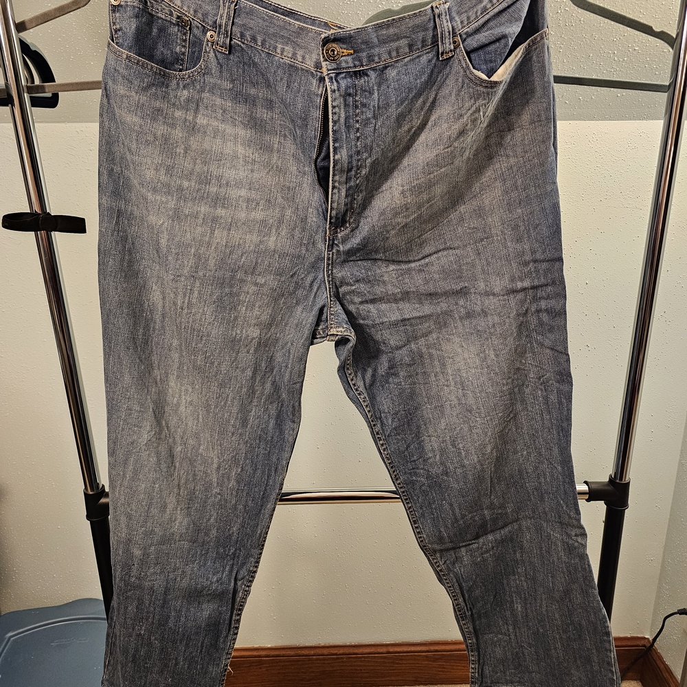 Blue Straight-Leg Jeans with Distressed Look